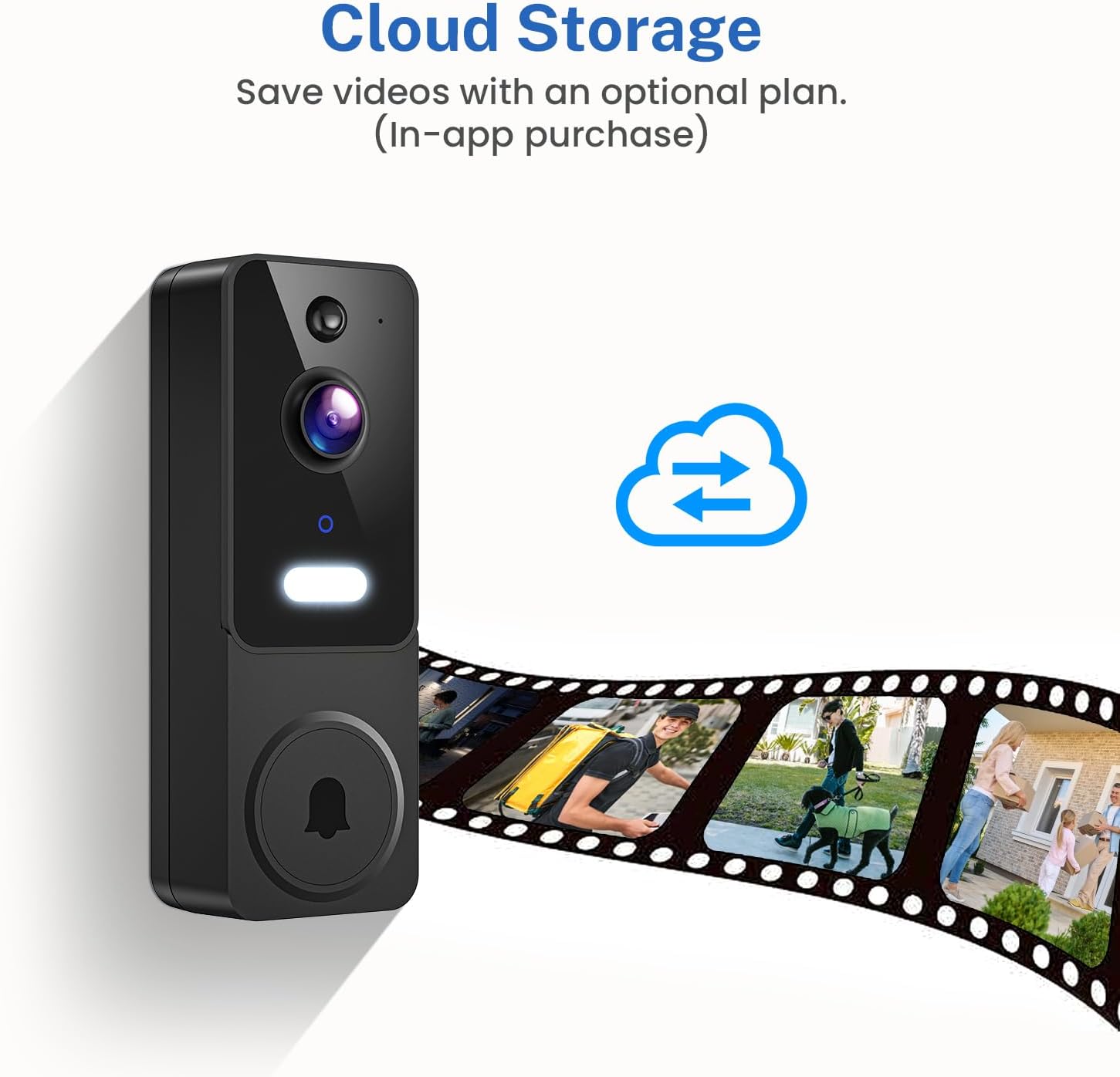 Video Doorbell Camera Wireless with Doorbell Receiver, Battery Powered, AI Human Detection, 2-Way Talk, 2.4G WiFi Only, Cloud Storage, Night Vision (Black)