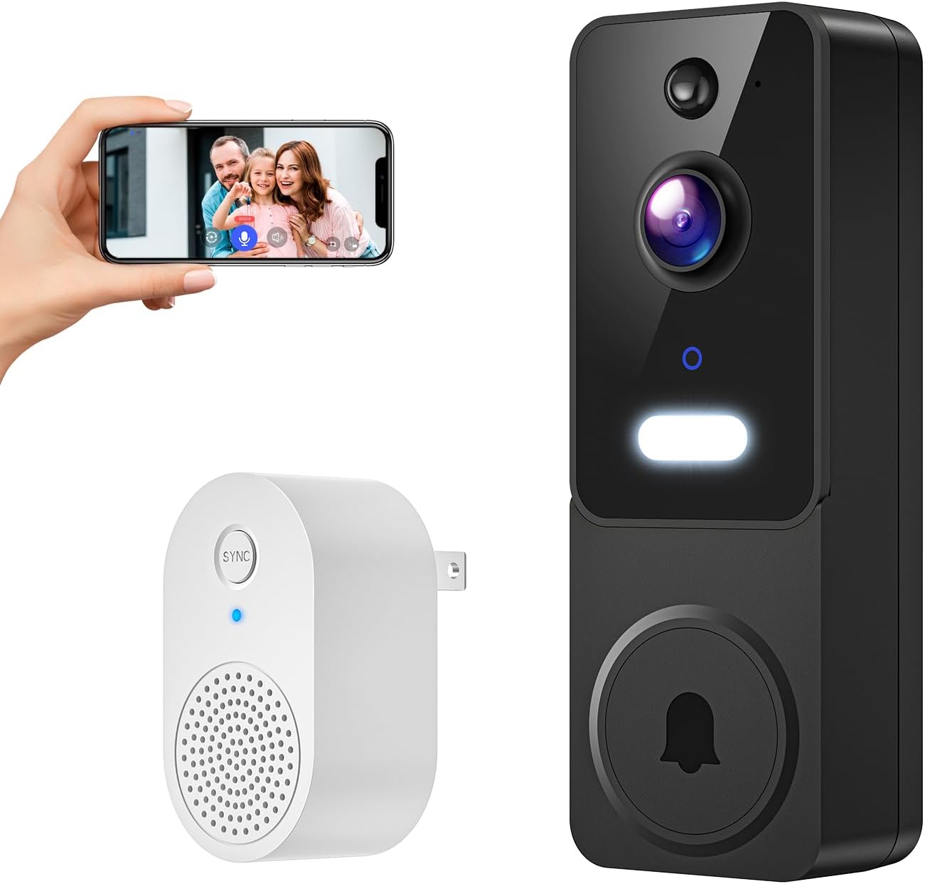 Video Doorbell Camera Wireless with Doorbell Receiver, Battery Powered, AI Human Detection, 2-Way Talk, 2.4G WiFi Only, Cloud Storage, Night Vision (Black)