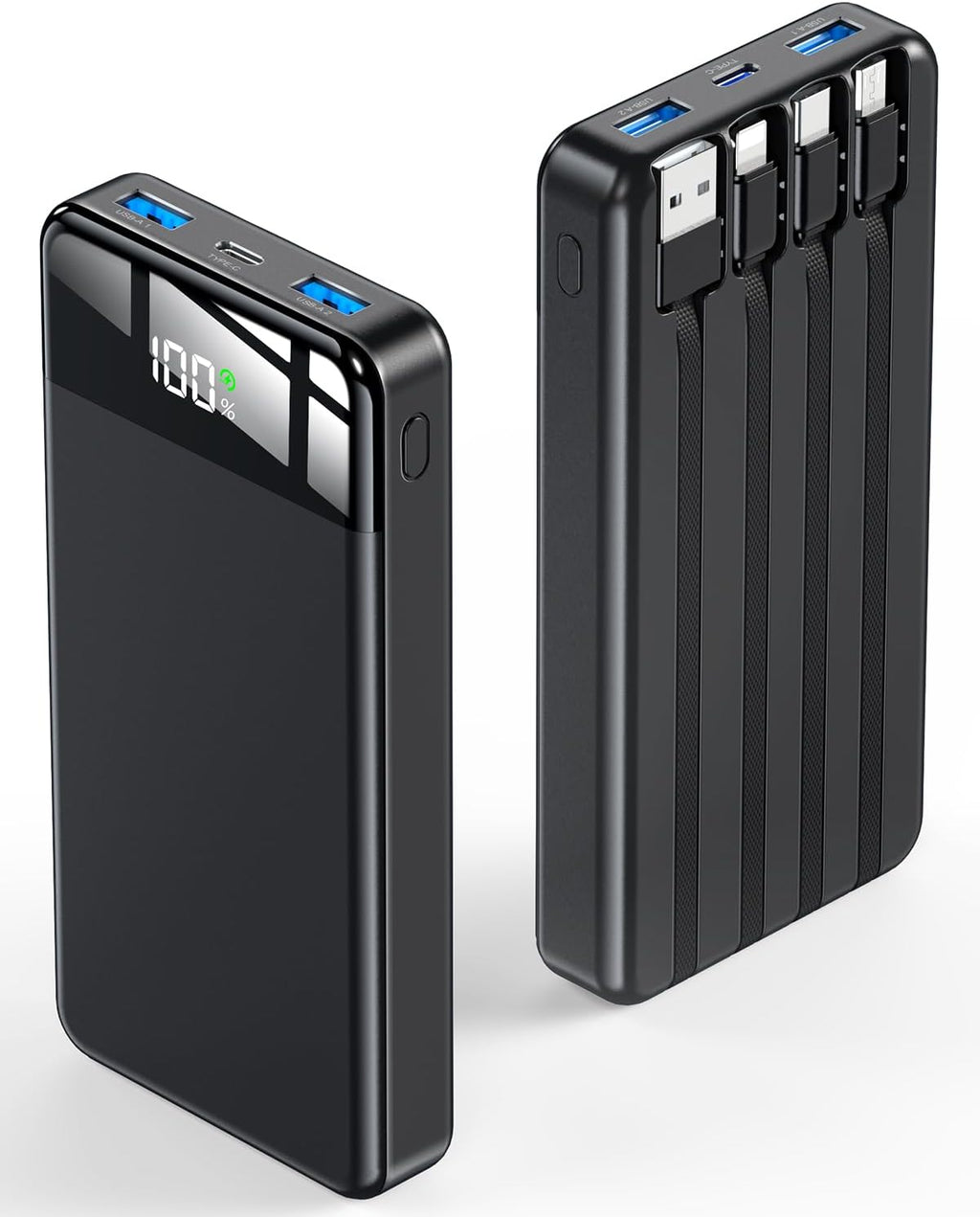 SABANI Portable Charger 35000mAh Power Bank - Portable Battery with 4 Built in Cables, 22.5W Fast Charging Battery Pack Compatible with iPhone 16 15 14 13 Samsung Android Phone etc (1 Pack, Black)