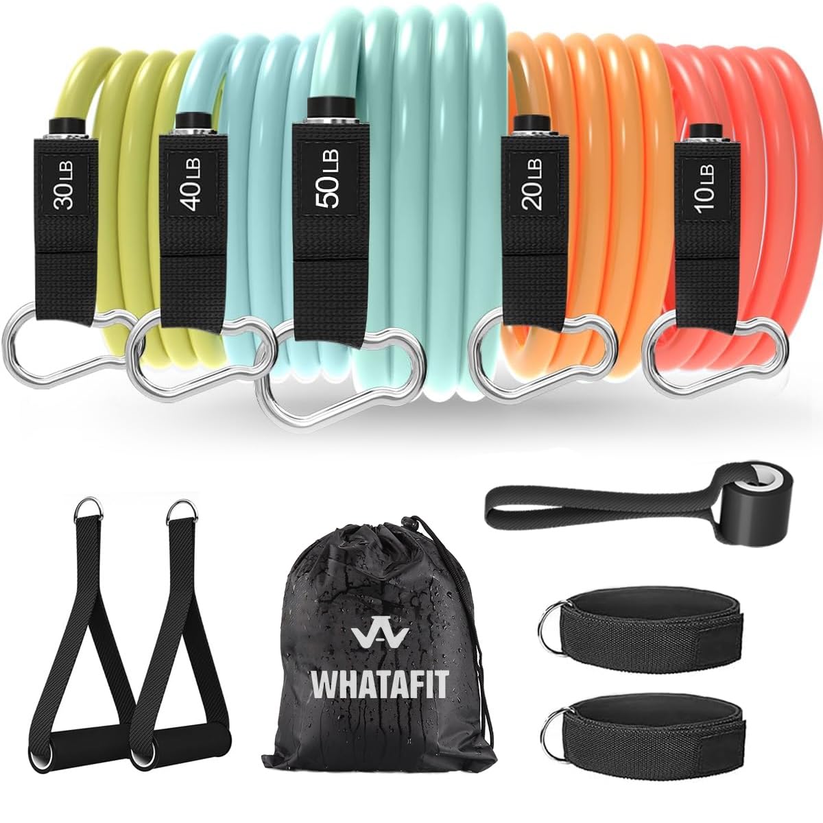 WHATAFIT Resistance Bands, Exercise Bands，Resistance Bands for Working Out, Work Out Bands with Handles for Men and Women Fitness, Strength Training Home Gym Equipment