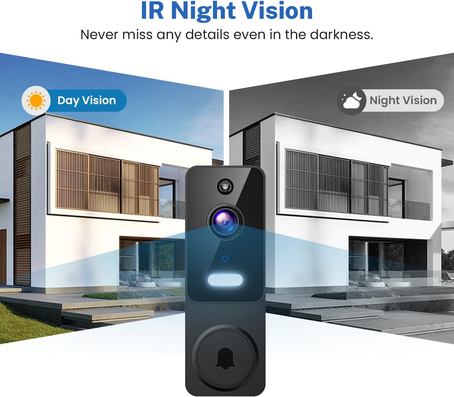 Video Doorbell Camera Wireless with Doorbell Receiver, Battery Powered, AI Human Detection, 2-Way Talk, 2.4G WiFi Only, Cloud Storage, Night Vision (Black)