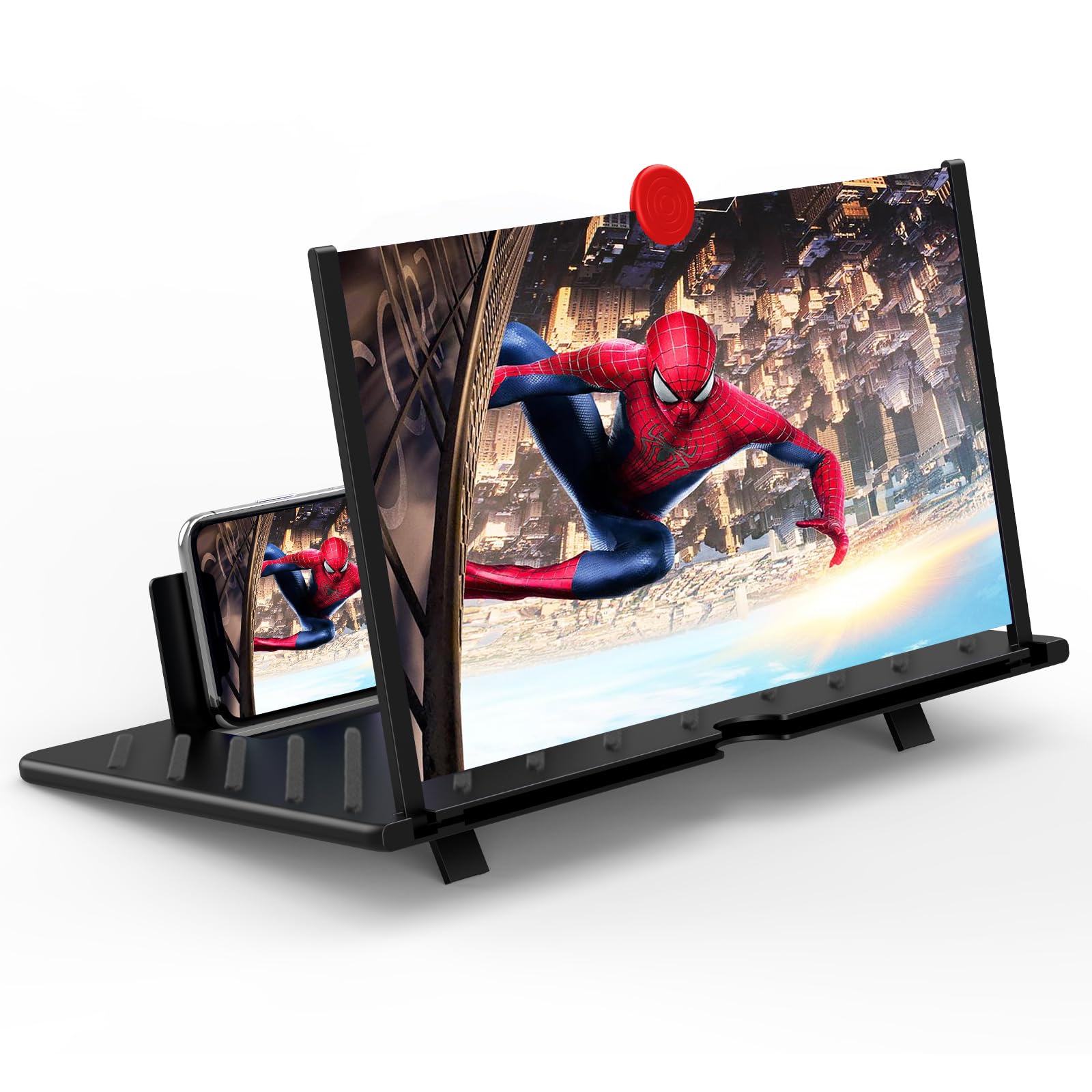 14" Screen Magnifier,3D HD Mobile Phone Magnifier Projector Screen Enlarger for Movies, Videos, and Gaming,Foldable Cell Phone Stand with Screen Amplifier,Supports All Smartphones (Black, 14inch)