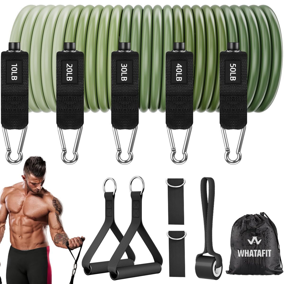 WHATAFIT Resistance Bands, Exercise Bands，Resistance Bands for Working Out, Work Out Bands with Handles for Men and Women Fitness, Strength Training Home Gym Equipment