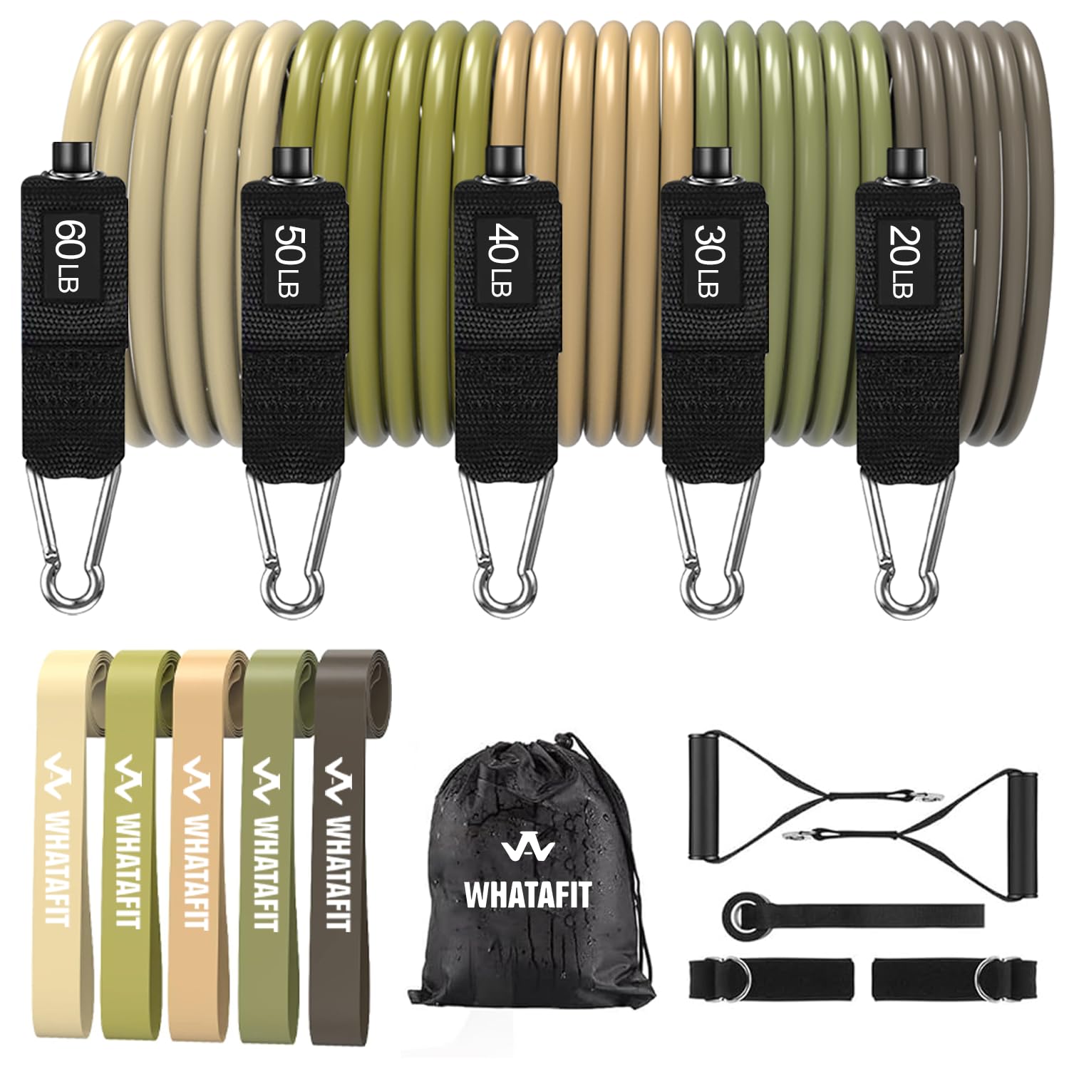 WHATAFIT Resistance Bands, Exercise Bands，Resistance Bands for Working Out, Work Out Bands with Handles for Men and Women Fitness, Strength Training Home Gym Equipment