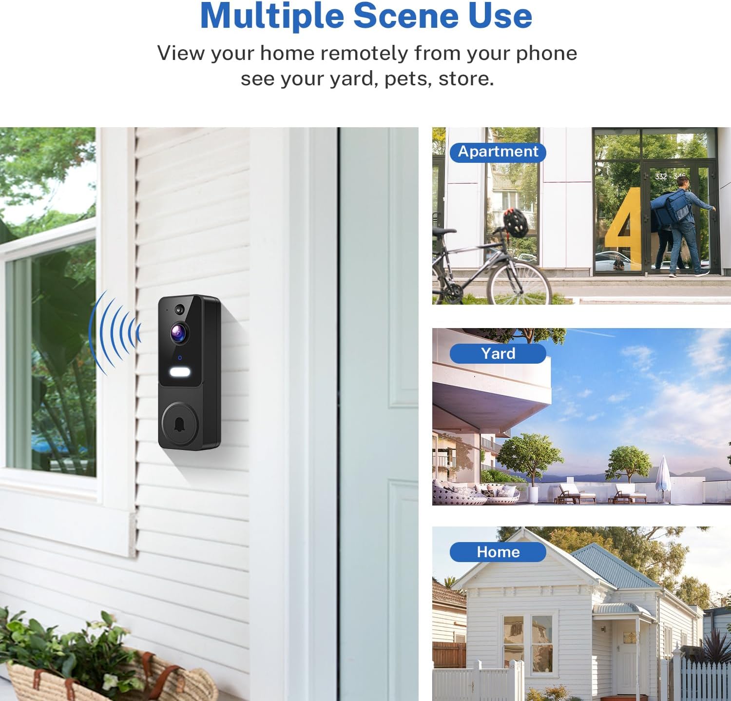 Video Doorbell Camera Wireless with Doorbell Receiver, Battery Powered, AI Human Detection, 2-Way Talk, 2.4G WiFi Only, Cloud Storage, Night Vision (Black)