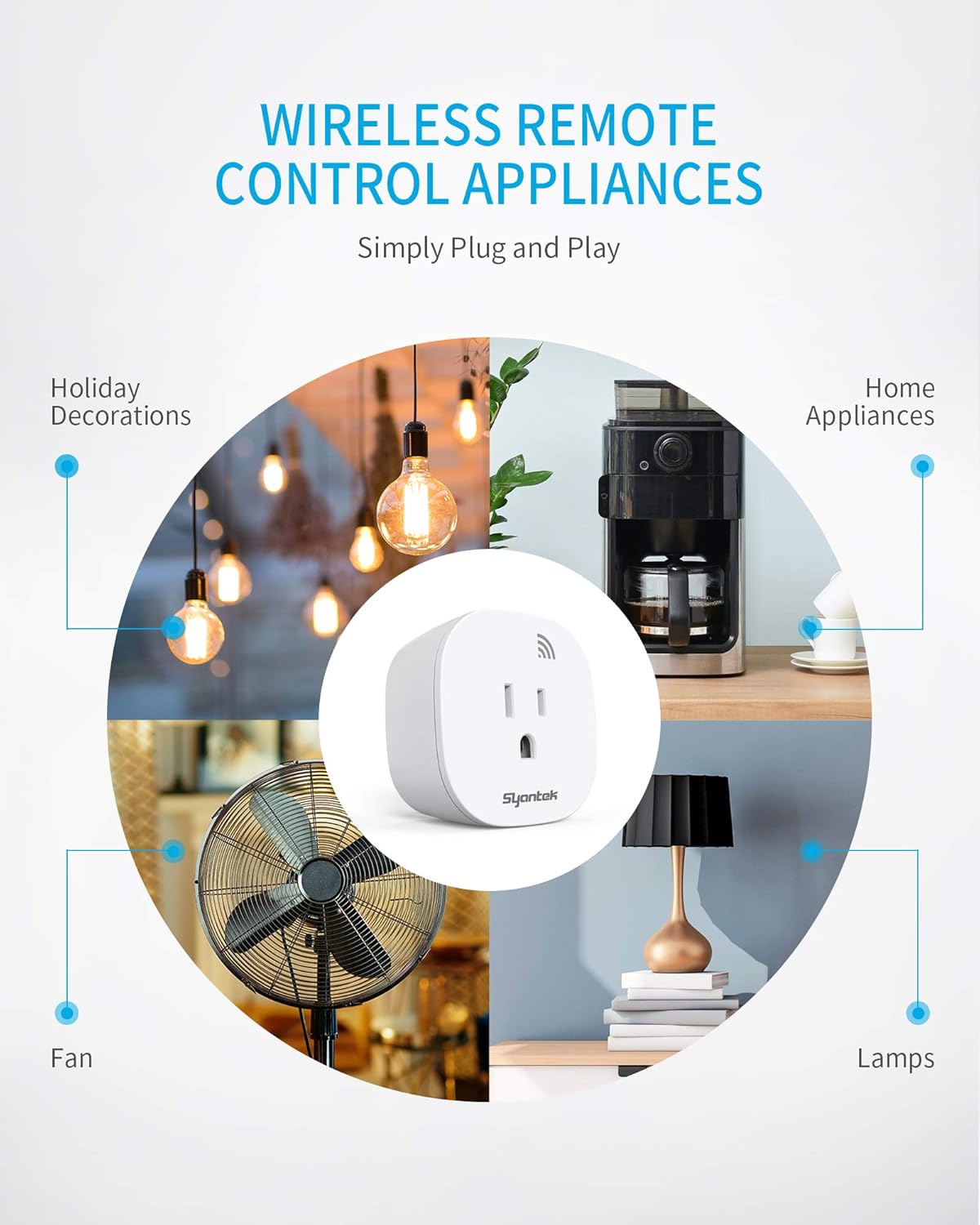 Remote Control Outlet Wireless Light Switch for Household Appliances, Expandable Remote Light Switch Kit, Up to 100 ft Range, FCC Certified, ETL Listed, White (5 Outlets + 2 Remotes)