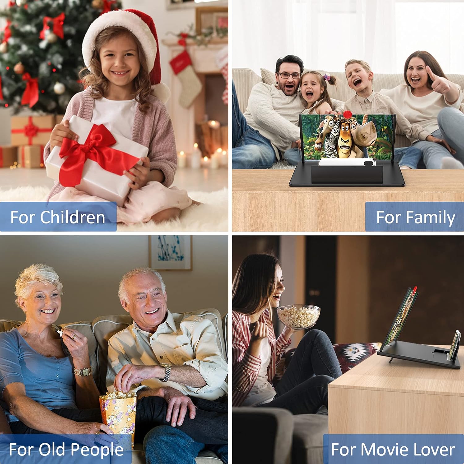 14" Screen Magnifier,3D HD Mobile Phone Magnifier Projector Screen Enlarger for Movies, Videos, and Gaming,Foldable Cell Phone Stand with Screen Amplifier,Supports All Smartphones (Black, 14inch)